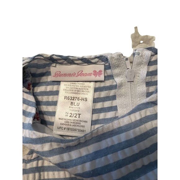 Bonnie Jean Blue Seersucker Stripe Dress Girls Size 2 Ruffle Sleeve Excellent ve - Picture 7 of 7